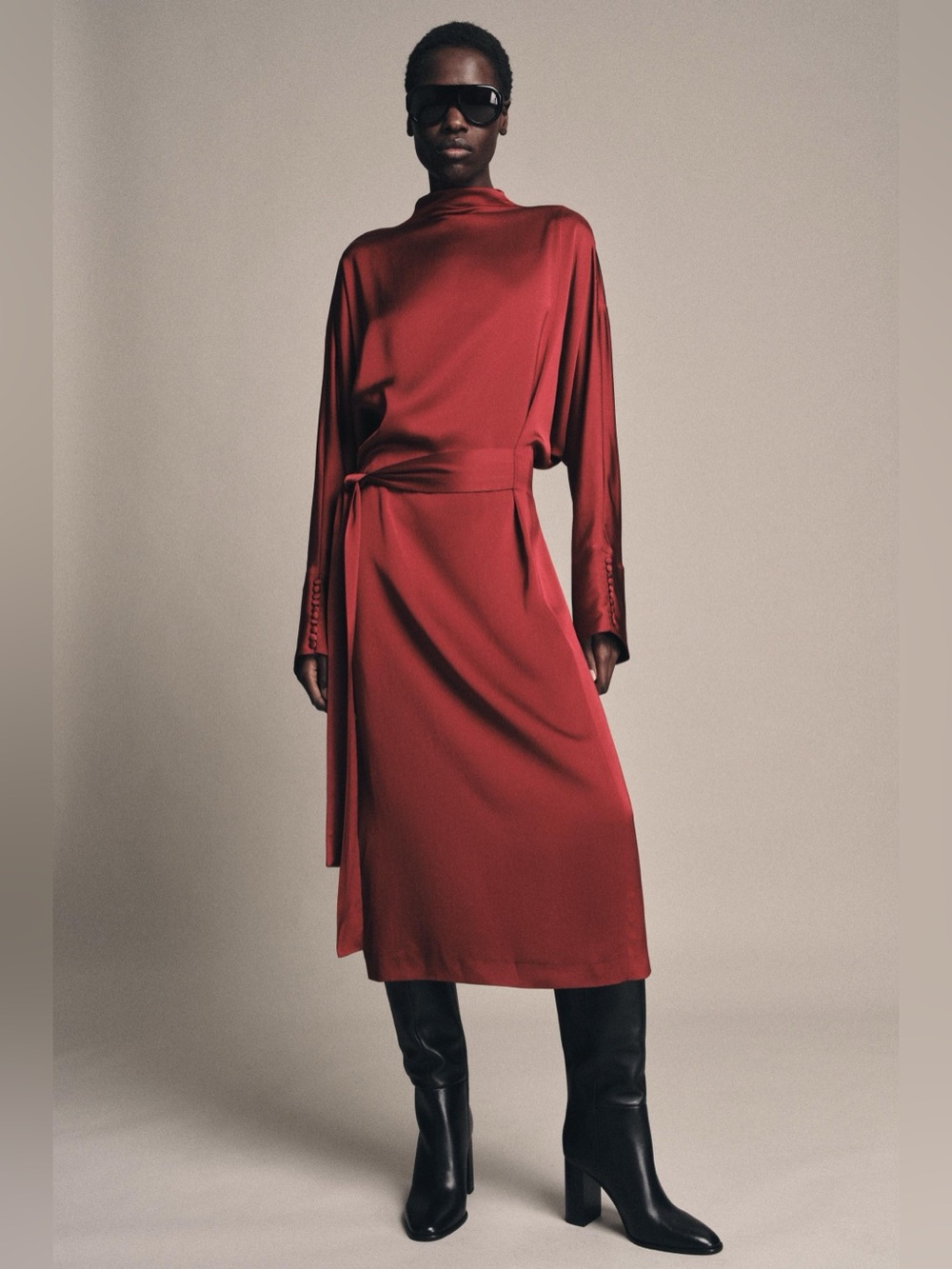NWT. Zara ZW Collection Red Satin Effect Long Dress. Size M.